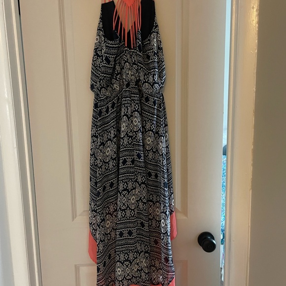 Umgee navy blue white coral  hi low maxi dress sundress size medium NWOT - Picture 4 of 6